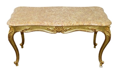 French Louis XV style giltwood marble top coffee table