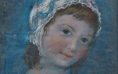 French School, early 19th century- Portrait of a young girl in a bonnet; pastel on paper, 25.5 x 20.5 cm.