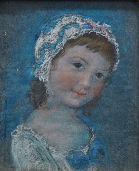 French School, early 19th century- Portrait of a young girl in a bonnet; pastel on paper, 25.5 x 20.5 cm.