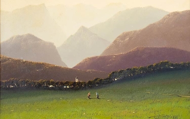 GIOVANNI PESSINA Bergamo, 1836 - Milan, 1904 Mountain landscape, 1893...