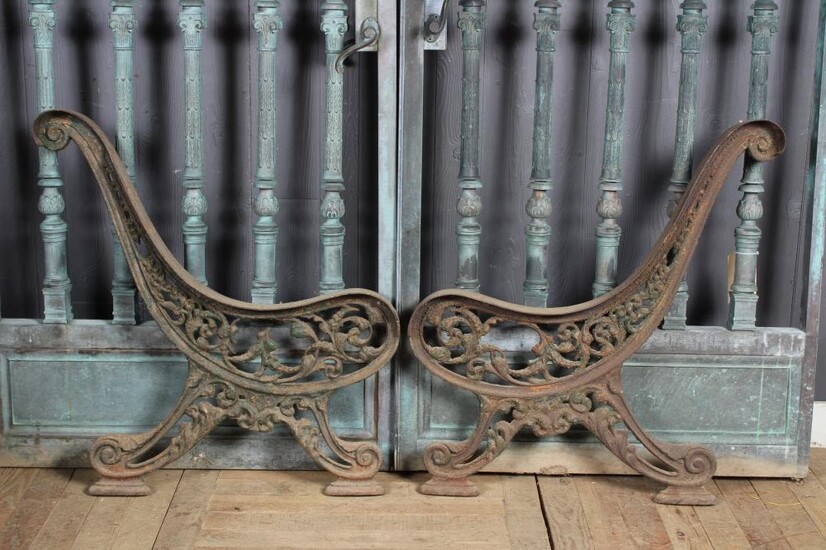 GOOD PAIR OF ORNATE CAST IRON BENCH ENDS