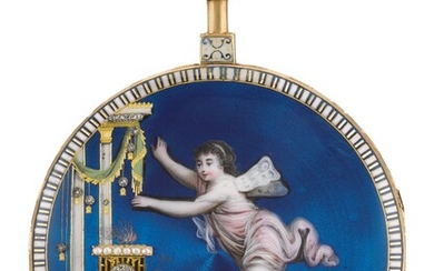 GREGSON, À PARIS | A GOLD, ENAMEL AND DIAMOND-SET WATCH WITH ASSOCIATED GOLD AND ENAMEL CHATELAINE CIRCA 1780