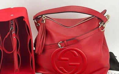 GUCCI SOHO Slouch Tassel Red Pebbled Leather Shoulder