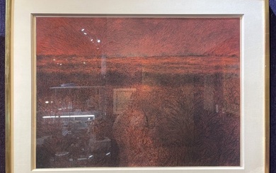 Gabor Peterdi etching, Evening Wetland, Gallery label, 1983