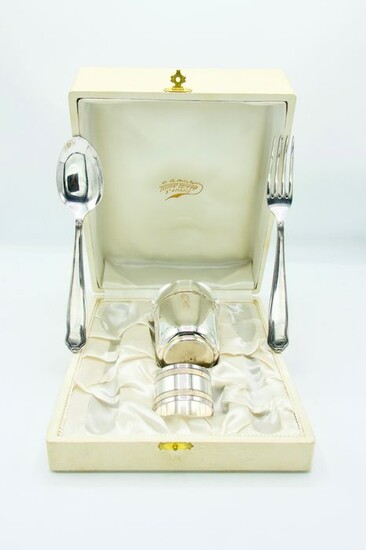 Gallia - Christofle - Forks, Napkin holders, Spoons, Wine glasses, Baptism cutlery (5) - Art Deco - Silverplate