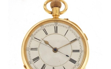 Gentlemen's 18ct gold open face chronograph pocket watch, th...