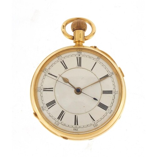 Gentlemen's 18ct gold open face chronograph pocket watch, th...