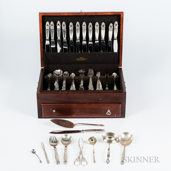 Georg Jensen Acorn Pattern Sterling Silver Flatware Service and a Collection of Antique Serving Pieces