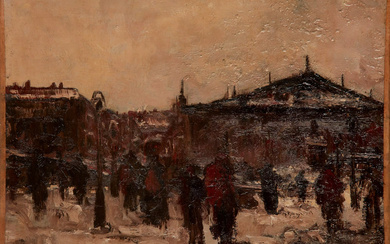 George Hendrik Breitner, Dutch 1857-1923 - Nieuwmarkt, Amsterdam; oil on...
