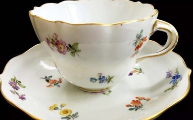 German Meissen Hand Painted Porcelain Cup & Saucer