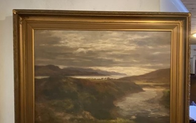 Gilt framed oil on canvas of Loch Brittle, Isle of Skye by C...