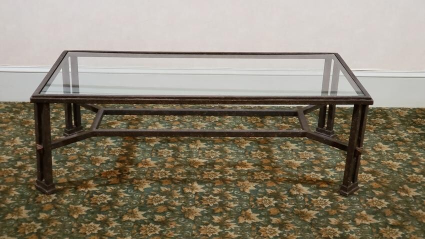 Glass Top Cast Metal Coffee Table