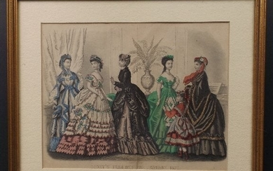 Godey Fashions January 1870, Hand Colored engraving