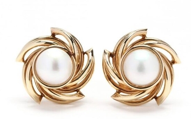 Gold and Mabè Pearl Earrings