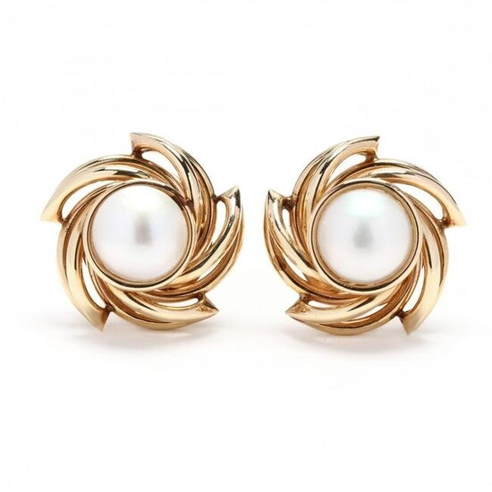 Gold and Mabè Pearl Earrings