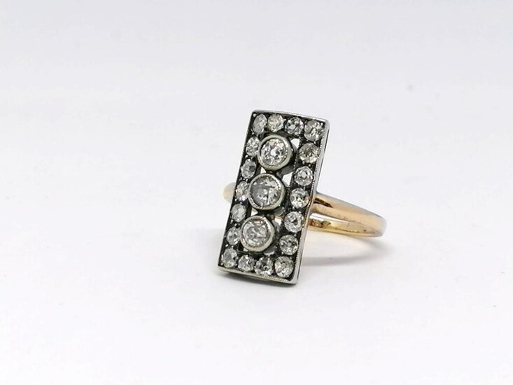 Gold and Silver diamond ring Art Deco