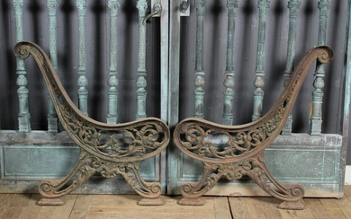 Good Pair of Ornate Cast Iron Bench Ends