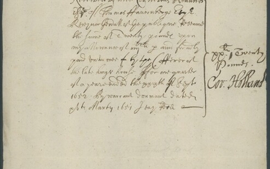 Great Britain Civil War Cornelius Holland 1652 (15 Oct.) document signed "Cor. Holland". A rece...