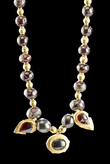 Greek Hellenistic 18K+ Gold & Garnet Bead Necklace