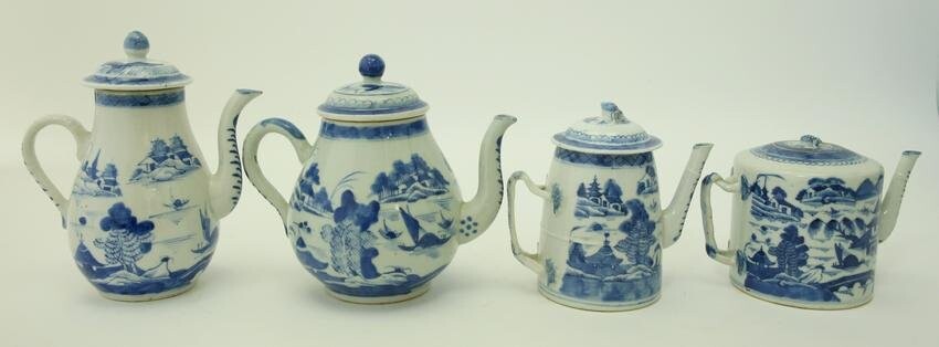 Group of Four Canton Tea Pots, 19th Century