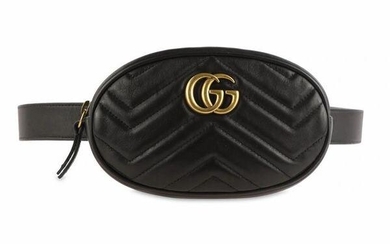 Gucci GG Marmont Black Matelasse Leather Belt Bag