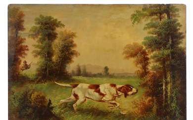 H. Kienzle Oil Painting of Hunting Scene with Dog
