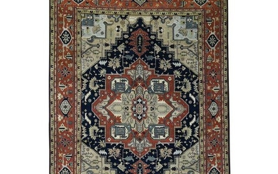 Hand-Knotted Indo Heriz Design Pure Wool Oriental Rug