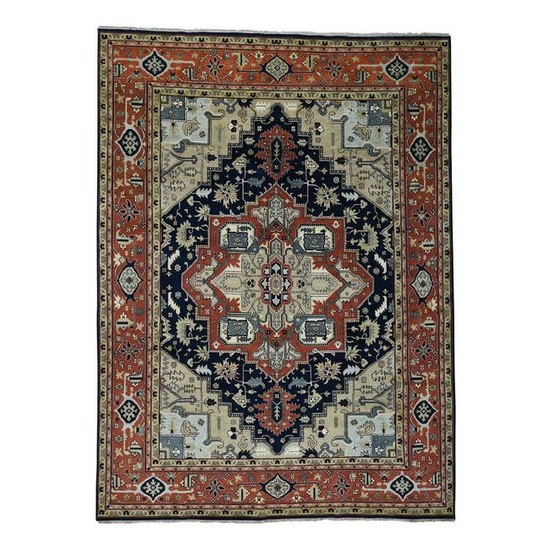 Hand-Knotted Indo Heriz Design Pure Wool Oriental Rug