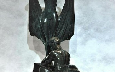 Handcast art deco bronze depicting chained man kneeling