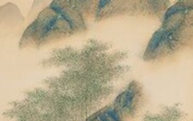 Hanging scroll (1) - Bone, Silk - Tani Shusho (1888-?) - Very fine landscape "Bamboo forest in the misty mountains" with calligraphy, signed - Japan - Early 20th century