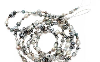 Hartmann's: A long Keshi pearl necklace set with numerous cultured Keshi pearls. Pearl diam. 3–13 mm. L. 180 cm.
