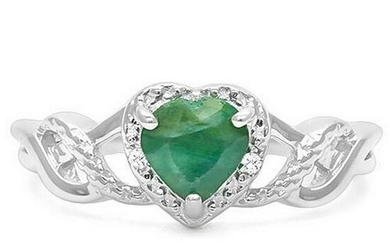 Heart Cut Emerald & Diamond Ring in Sterling Silver