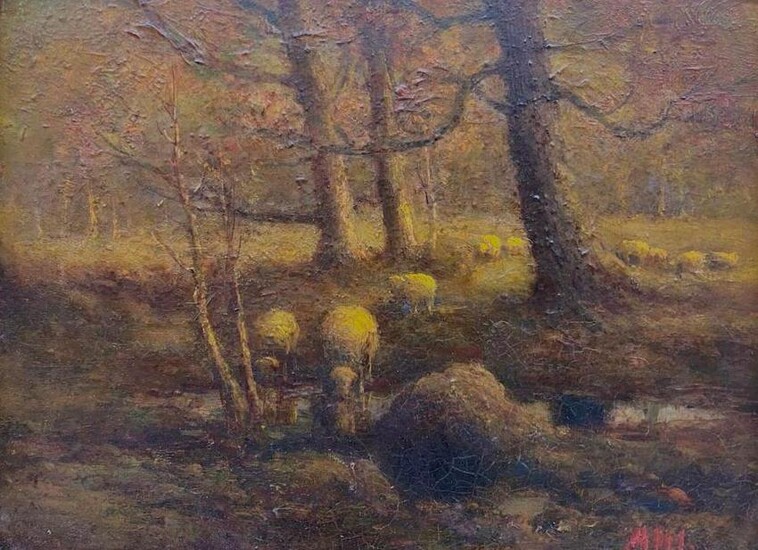 Henry Ahl Oil, Sheep in a Forest