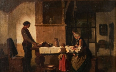 Herman Frederik Carel TEN CATE (1822 - 1891) "Scène familiale" Toile (marouflée, restaurations) 42 x...