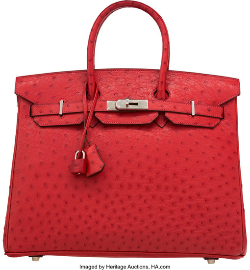 Hermès 35cm Rouge Vif Ostrich Birkin Bag with Palladium...