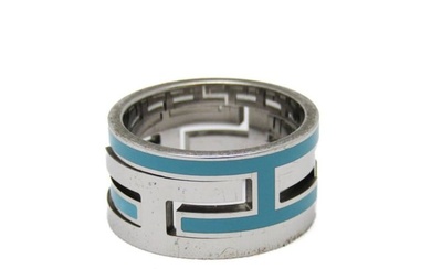 Hermes Move H Silver 925 Band Ring Blue Silver