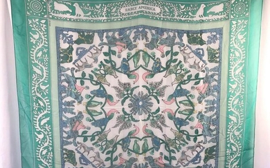 Huge Sheer Silk Hermes Scarf in Early-American Pattern
