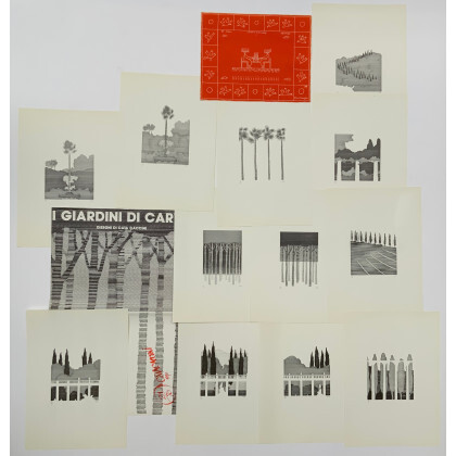 Cata Caccini , "I giardini di carta" dodici stampe offset ( cm 34,5x25) numerate e firmate in basso a matita, edizione di 21...
