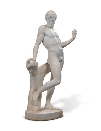 ITALIAN, 18TH CENTURY, AFTER THE ANTIQUE RESTORED AND COMPLETED BY FRANCOIS DUSQUENOY, A LIFESIZE FIGURE OF MERCURY