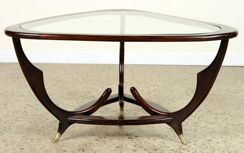 ITALIAN EXCITED WOOD AND GLASS COFFEE TABLE C1950
