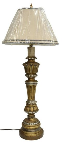 ITALIAN SILVER & GOLD GILTWOOD 1-LT TABLE LAMP