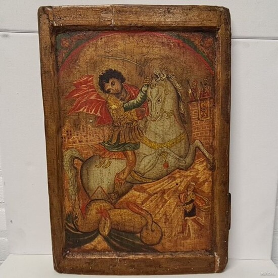 Icoon - Sint Joris de Drakendoder - 30 x 43 cm (1) - Wood