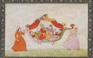 SOLD. Indian miniature depicting a ruler and his consort. 19th century. Image size including borders 13.5 x 19.5 cm. – Bruun Rasmussen Auctioneers of Fine Art
