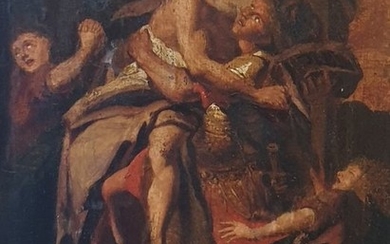 Italiaanse school - Aeneas ontvlucht brandende Troy