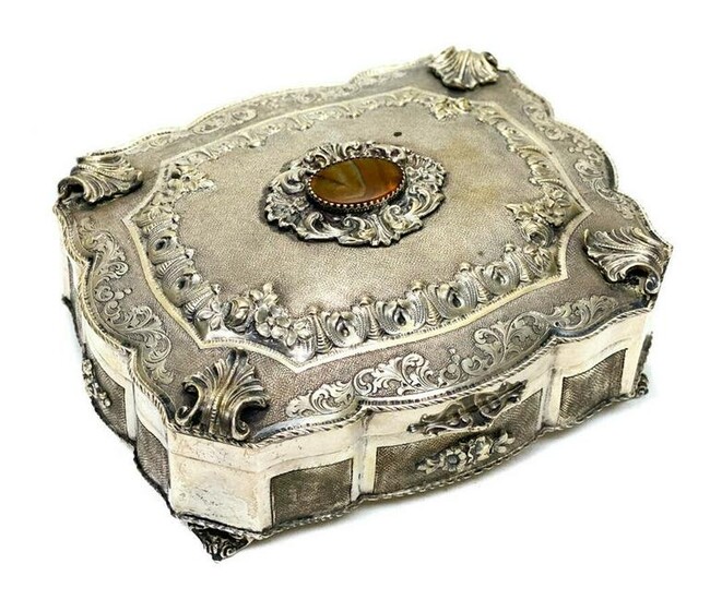 Italian 800 Silver Agate Mounted Table Box