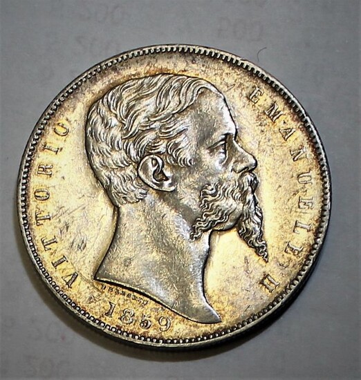 Italy - 5 Lire 1859 - Bologna - Vittorio Emanuele II - Re Eletto - Silver