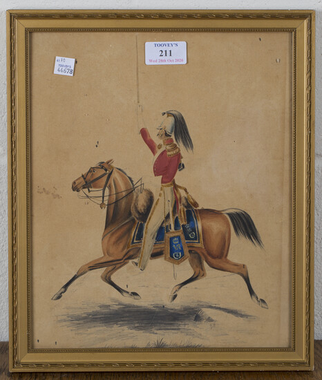 J.H., British School - Mounted Victorian Cavalry with Sword aloft, watercolour, signed with initials