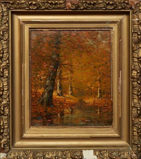 J.L. Russell, "Fall Landscape," 19th/20th c., oil on