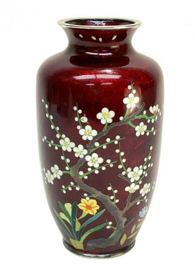 Japanese Cloisonne Enamel Ginbari Foil Silverplate Vase