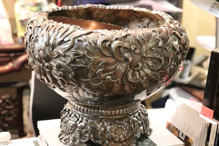 Japanese Silver Chrysanthemum Centerpiece Bowl